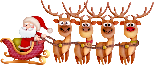 Symbolbild Weihnachtsmann auf Schlitten mit 4 Rentieren