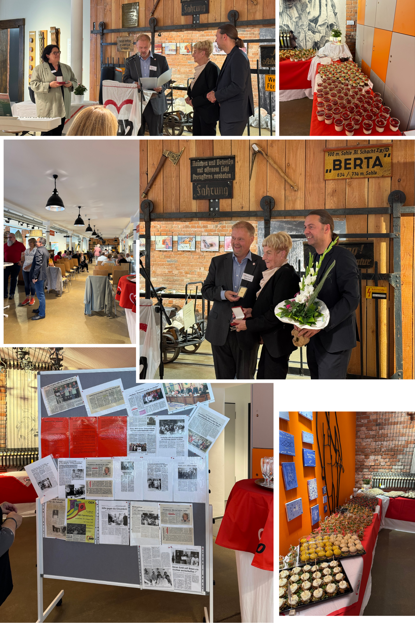 Impressionen der Ehrung mit der Überreichung der Plakette durch Bernd Lynack und Matthias Bludau. Sowie Darstellung des Museums und des Aufbaus der Veranstaltung. Zu sehen sind die verschiedenen Gäste, eine Tafel mit den Meilensteinen ihres Lebens.